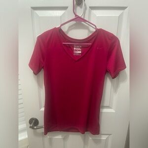Nike Women's Short Sleeve V-Neck Tee in Raspberry Red